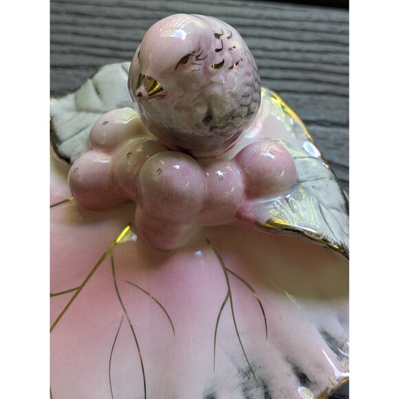 Ucagco Ceramics Japan Antq Vtg Pink Gray Gold Bird Trinket Vanity Cig Box MCM - Picture 3 of 14